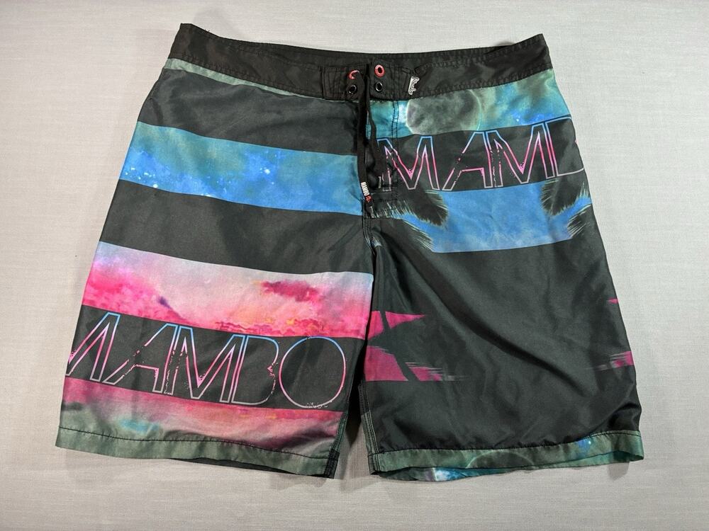 Vintage Mambo Mens XL Board Shorts Surf Skate Graphic Neon Y2K Swim Trunks